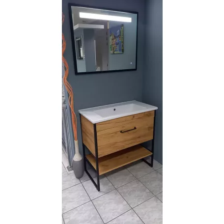 TMP IRON fürdőszobai tükör 100 cm - FEKETE keret - szögletes