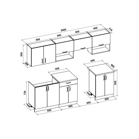 VIOLA 260 konyha blokk, magasfényű fehér