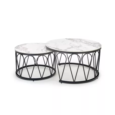 FORMOSA 2 db dohányzóasztal készlet, fehér márvány