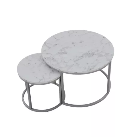 PAOLA 2 szett két dohányzóasztalból, márvány/ezüst