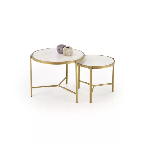 FATIMA dohányzóasztal készlet, fehér márvány / arany