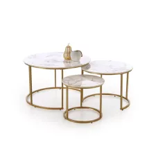   GILDA három darabos dohányzóasztal szett, szín: fehér márvány/arany