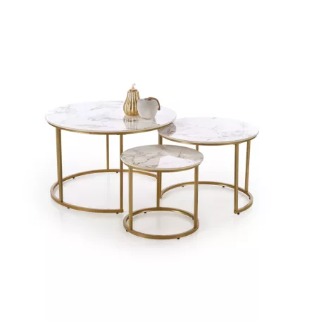 GILDA három darabos dohányzóasztal szett, szín: fehér márvány/arany