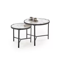   FATIMA két darabos dohányzóasztal szett, szín: fehér márvány/fekete