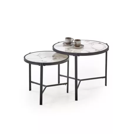 FATIMA két darabos dohányzóasztal szett, szín: fehér márvány/fekete