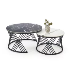   FLAMINGO két darabos dohányzóasztal szett, szín: fekete márvány/fehér márvány/fekete
