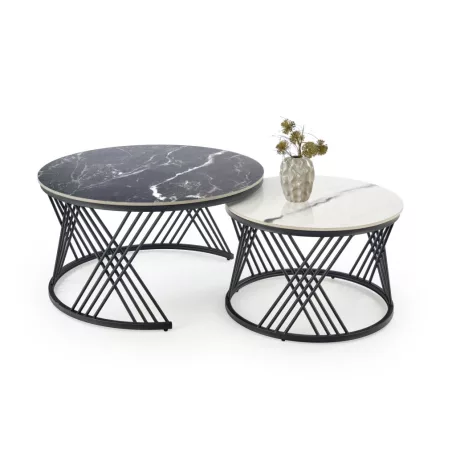 FLAMINGO két darabos dohányzóasztal szett, szín: fekete márvány/fehér márvány/fekete