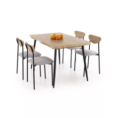   DICKY szett, étkezőasztal + 4 szék, téglalap alakú, szín: natúr/fekete/szürke
