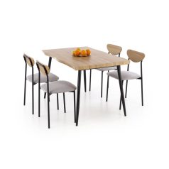   DICKY szett, étkezőasztal + 4 szék, téglalap alakú, szín: natúr/fekete/szürke
