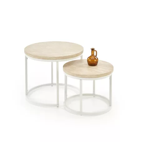 OREO két darabos dohányzóasztal szett, szín: travertin/fehér