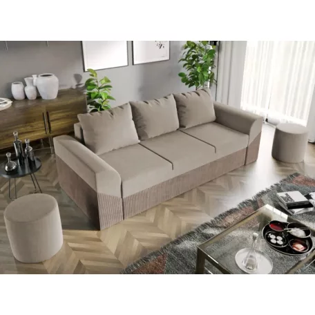 Cali kanapé bézs bársony/capuccino bordázott színben