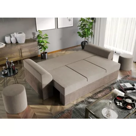 Cali kanapé bézs bársony/capuccino bordázott színben