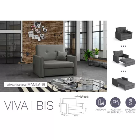 VIVA BIS I. előre nyíló rugós fotelágy Manila 15 színben