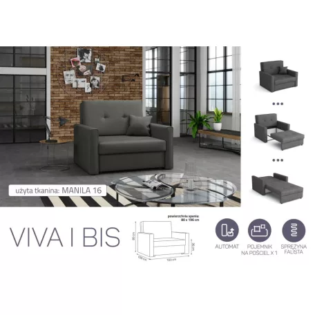 VIVA BIS I. előre nyíló rugós fotelágy Manila 16 színben