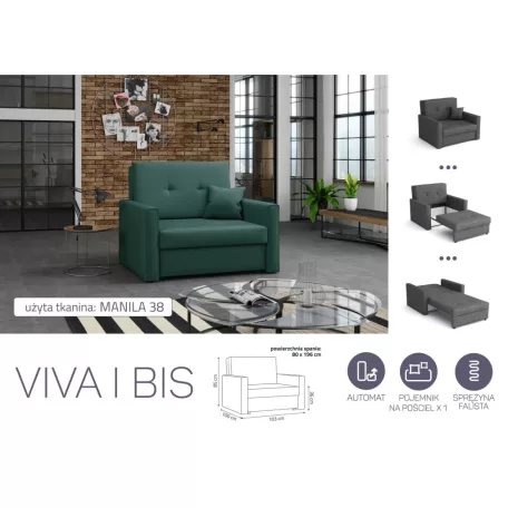 VIVA BIS I. előre nyíló rugós fotelágy Manila 38 színben