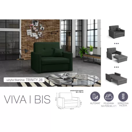 VIVA BIS I. előre nyíló rugós fotelágy Trinity 28 színben