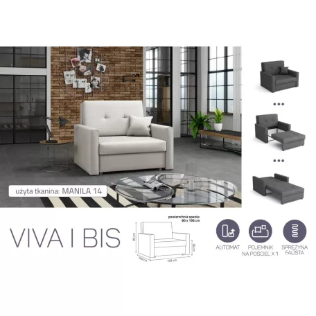 VIVA BIS I. előre nyíló rugós fotelágy Manila 14 színben