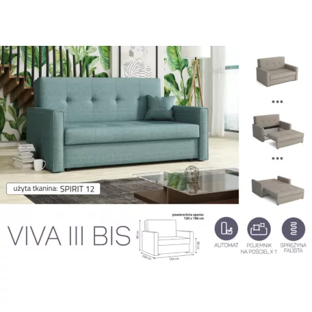 VIVA BIS III. előre nyíló rugós kanapé Spirit 12 színben