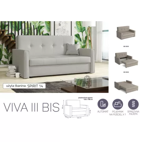 VIVA BIS III. előre nyíló rugós kanapé Spirit 14 színben