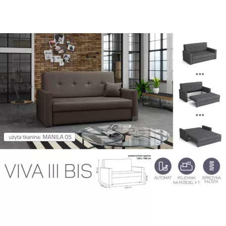VIVA BIS III. előre nyíló rugós kanapé Manila 05 színben