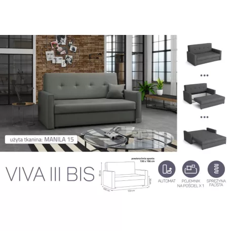 VIVA BIS III. előre nyíló rugós kanapé Manila 15 színben
