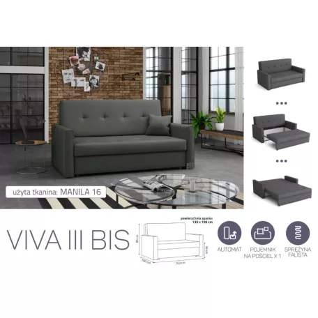 VIVA BIS III. előre nyíló rugós kanapé Manila 16 színben