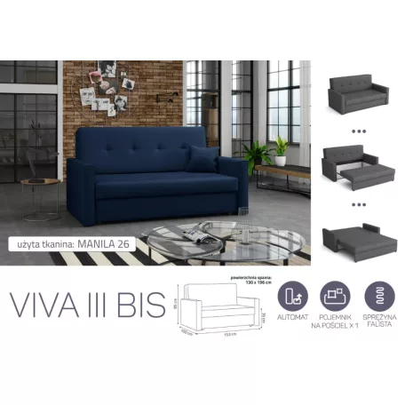 VIVA BIS III. előre nyíló rugós kanapé Manila 26 színben