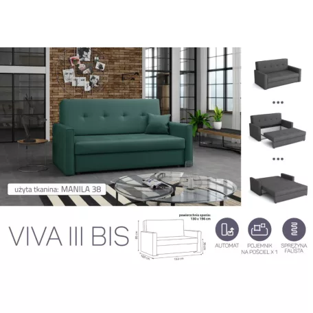 VIVA BIS III. előre nyíló rugós kanapé Manila 38 színben