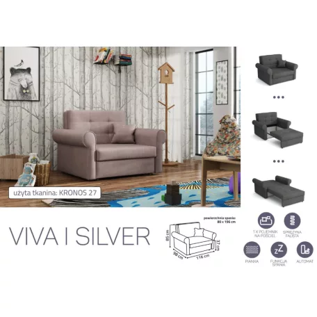 VIVA SILVER I. előre nyíló rugós fotelágykronos 27 színben