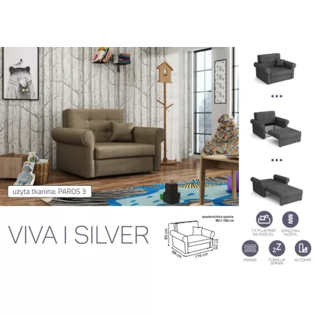 VIVA SILVER I. előre nyíló rugós fotelágy Paros 3 színben