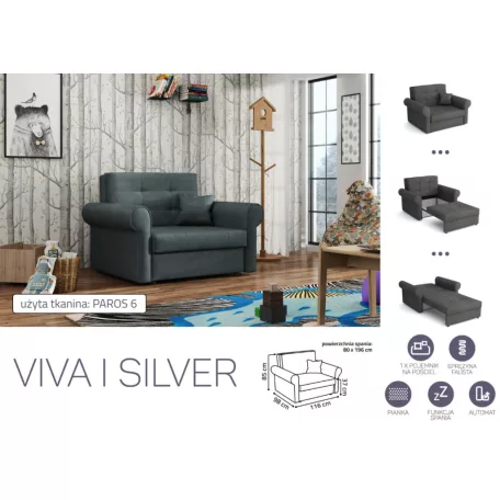 VIVA SILVER I. előre nyíló rugós fotelágy Paros 6 színben
