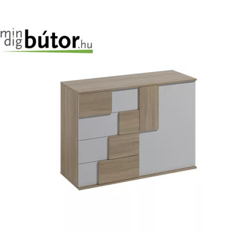 Elstra 1. egy ajtós, négy fiókos komód sonoma/fehér színben