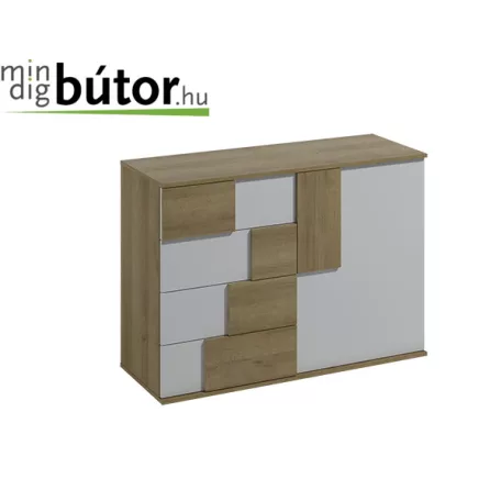 Elstra 1. egy ajtós, négy fiókos komód sonoma/fehér színben