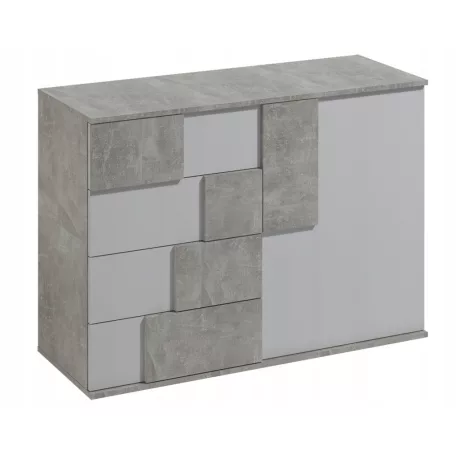 Elstra 1. egy ajtós, négy fiókos komód beton/fehér színben