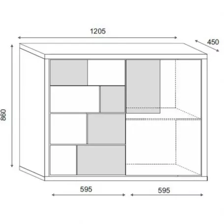 Elstra 1. egy ajtós, négy fiókos komód beton/fehér színben