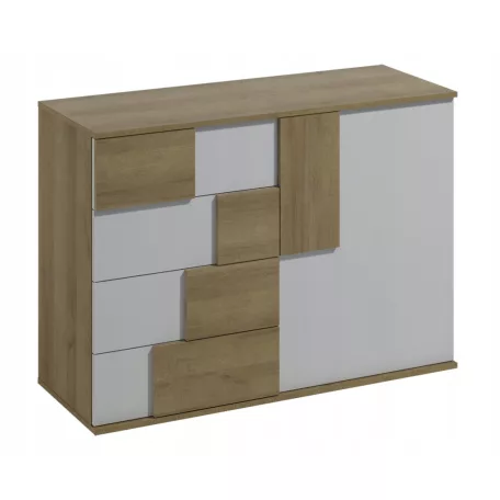 Elstra 1. egy ajtós, négy fiókos komód artisan/fehér színben