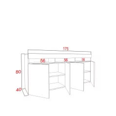 IZUMI magasfényű fekete/fekete komód, 175 BL