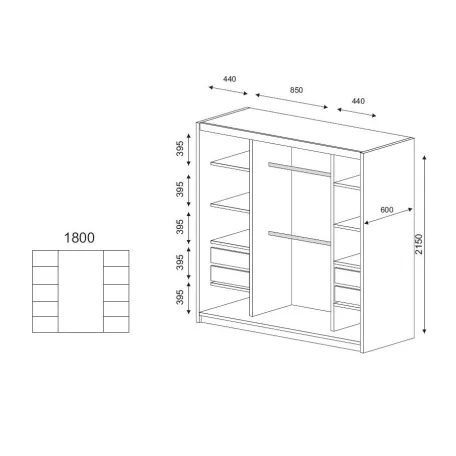 Rico 180 cm 4 fiókos, tolóajtós gardróbszekrény sonoma színben