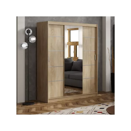 Rico 180 cm 4 fiókos, tolóajtós gardróbszekrény sonoma színben