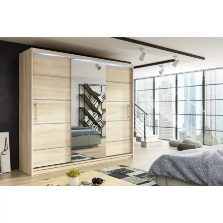 Rico 200 cm 4 fiókos, tolóajtós gardróbszekrény sonoma színben