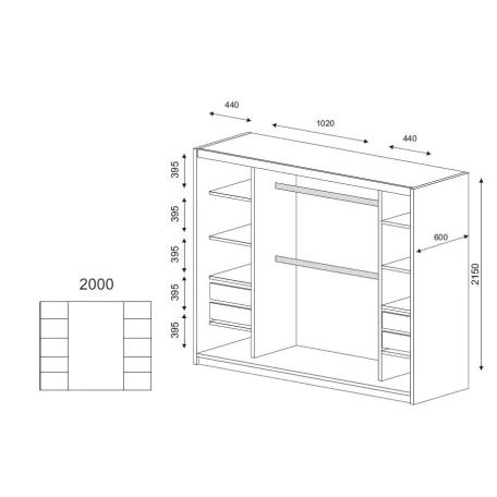 Rico 200 cm 4 fiókos, tolóajtós gardróbszekrény sonoma színben