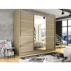   Palma LUX 200 cm tolóajtós gardróbszekrény 4 fiókkal, sonoma színben