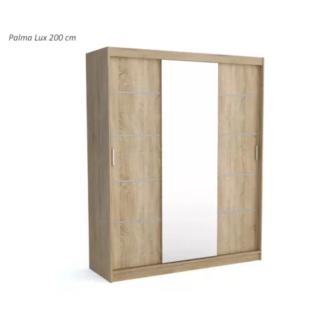 Palma LUX 200 cm tolóajtós gardróbszekrény 4 fiókkal, sonoma színben