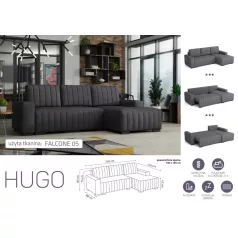   HUGO ággyá alakítható, ágyneműtartós, hullámrugós sarok kanapé Falcone 05 színben