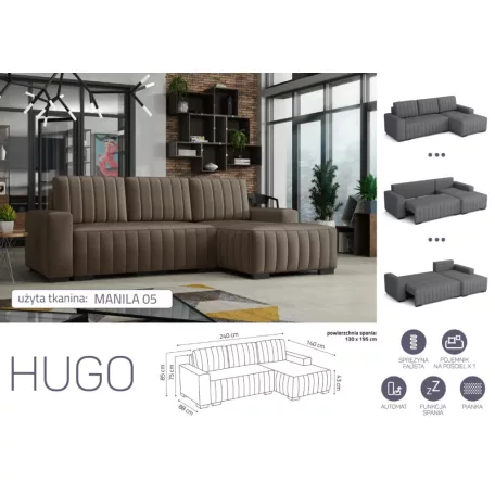 HUGO ággyá alakítható, ágyneműtartós, hullámrugós sarok kanapé Manila 05 színben