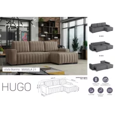   HUGO ággyá alakítható, ágyneműtartós, hullámrugós sarok kanapé Manila 21 színben