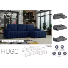  HUGO ággyá alakítható, ágyneműtartós, hullámrugós sarok kanapé Manila 26 színben