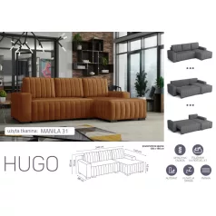   HUGO ággyá alakítható, ágyneműtartós, hullámrugós sarok kanapé Manila 31 színben