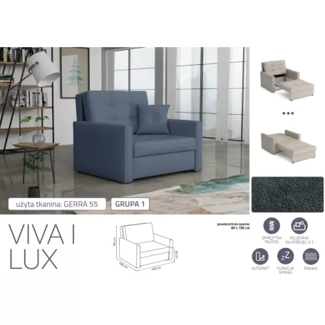 VIVA LUX I. előre nyíló fotelágy Gerra 55 színben