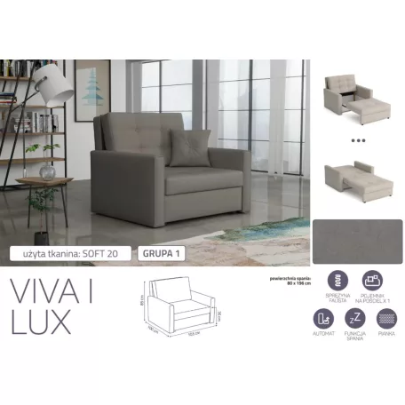 VIVA LUX I. előre nyíló fotelágy Soft 20 színben